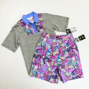 NATTY Retro VTG 80s Shorts Set SZ 10 M 2-Piece NEW Deadstock USA Crazy Print